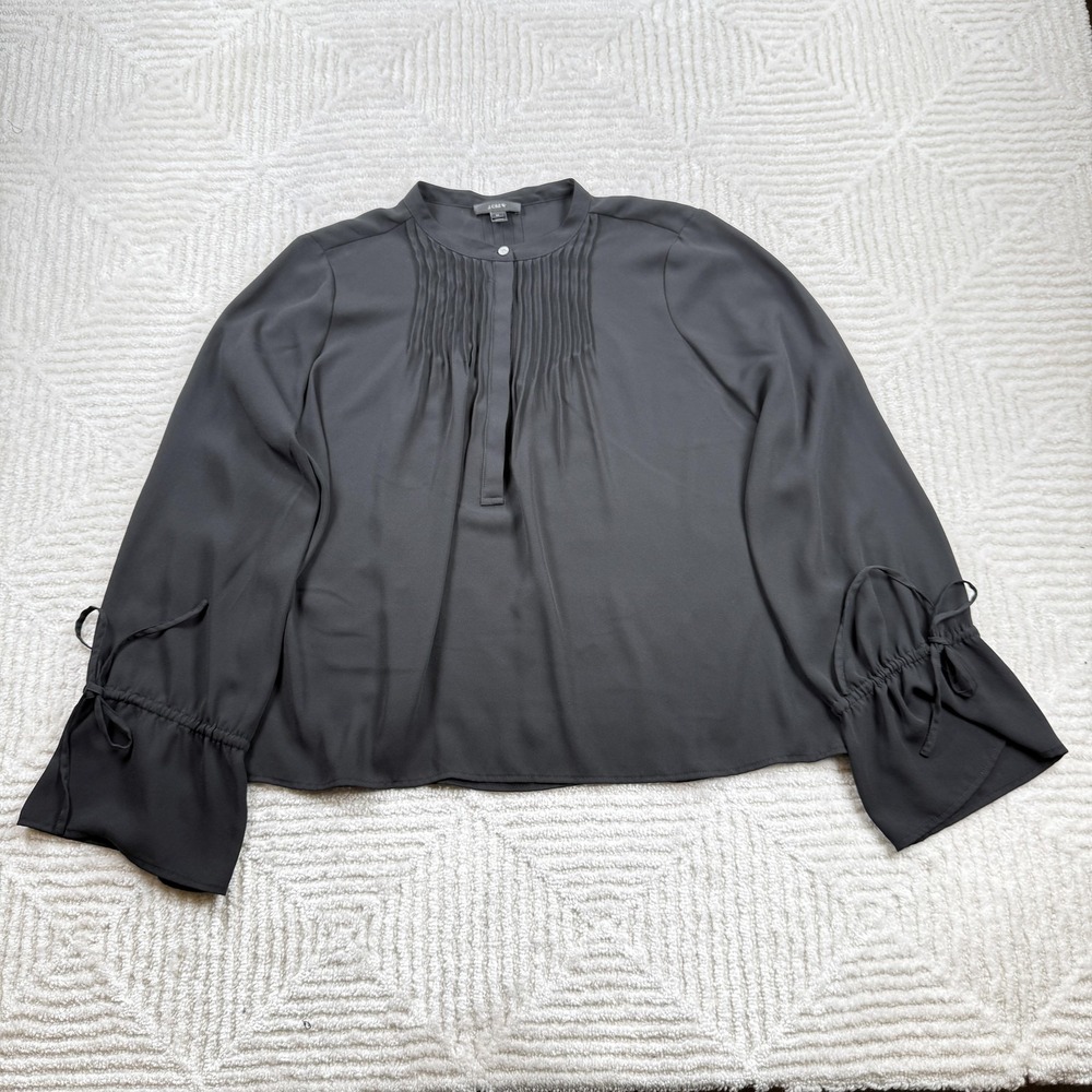J Crew Blouse Womens M Black Henley Bell Sleeve Pleated Whimsigoth Dark Romantic